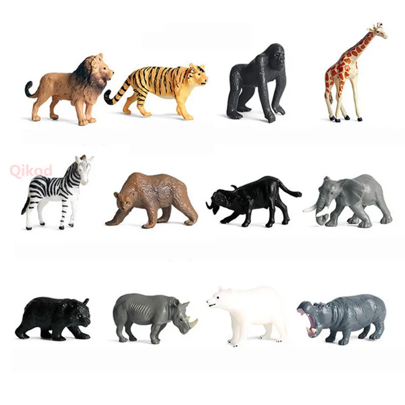 

12pcs Simulation Wild Animal Farm Model Toy Mini Animal Lion Lion hippo giraffe Grizzly Child PVC Figures Dolls toy for children