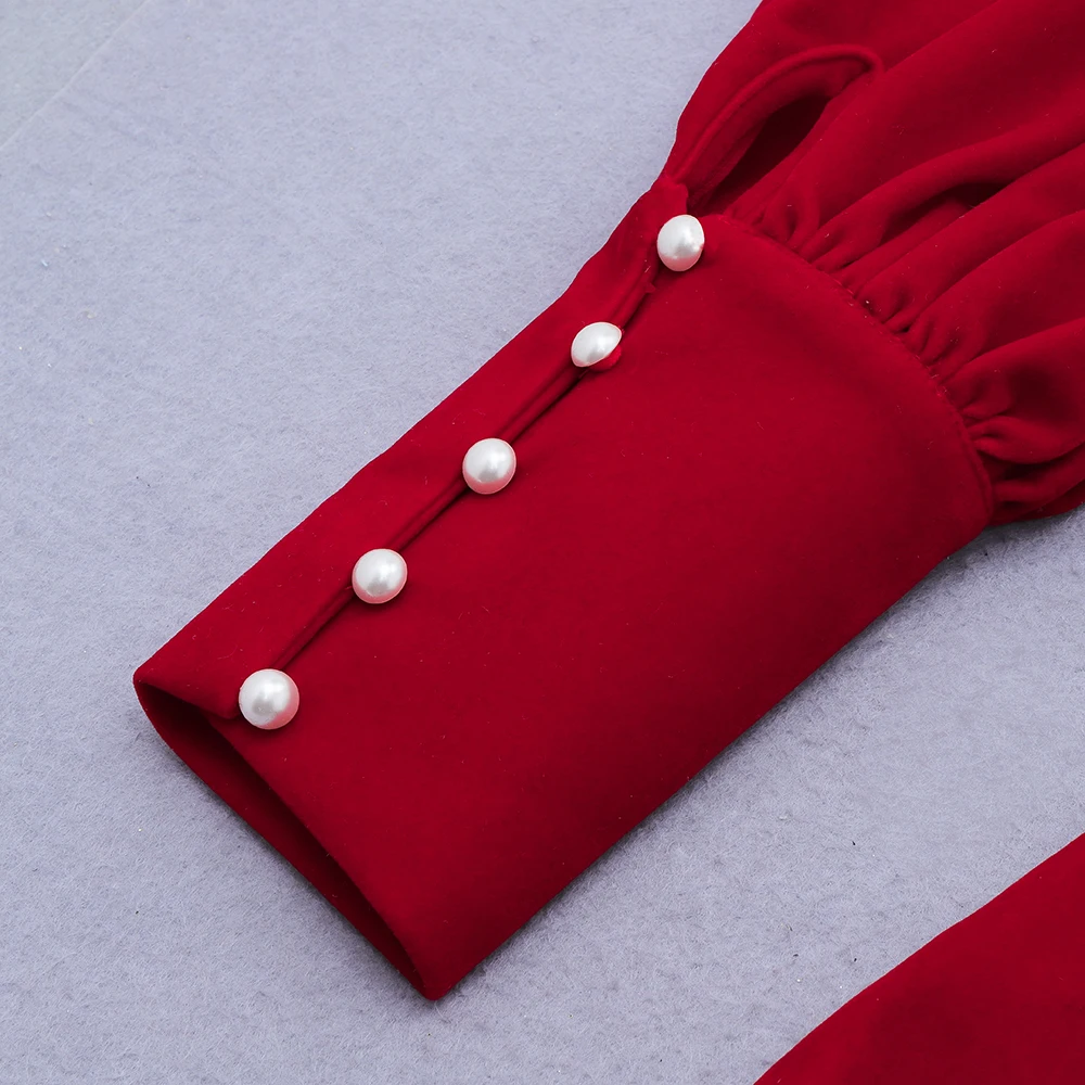 

PB Chic Red Mini Dress Sexy V Neck Lantern Sleeves Backless Celebrity Party Club Vestido Free Shipping