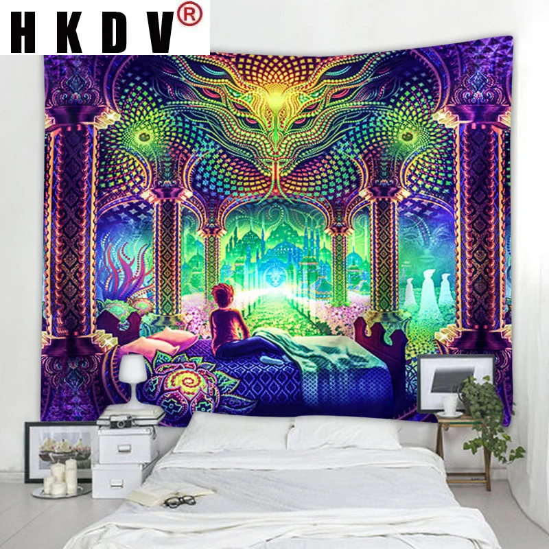 Гобелен HKDV с мультяшным драконом постер со дворцом настенное покрытие коврики