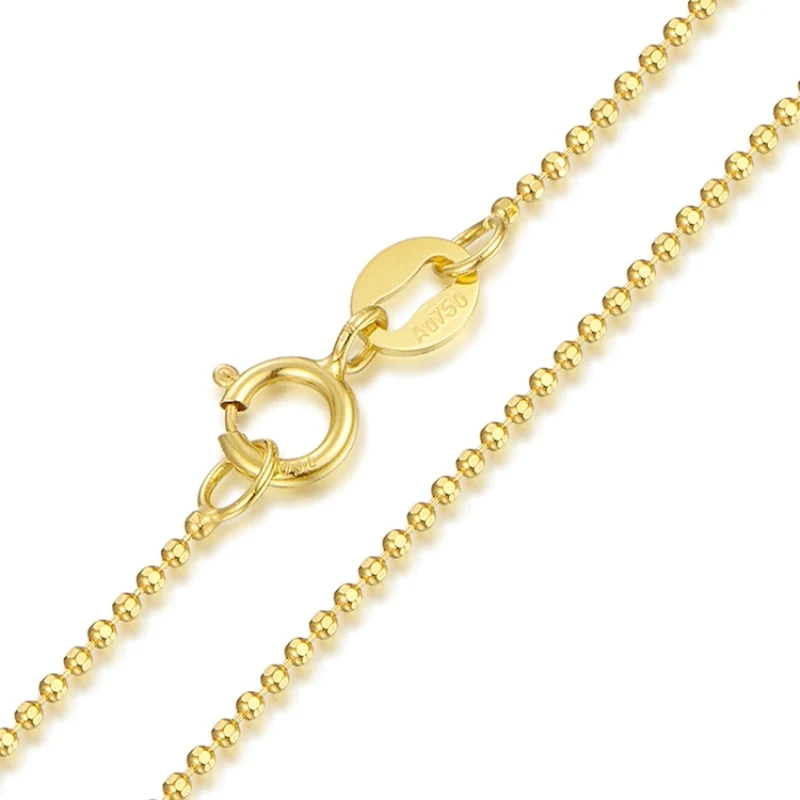 

Au750 Real 18K Yellow Gold Rose Gold Chain Neckalce For Women Female 1.1mm Carved Bead Choker Gold Choker Necklace Gift