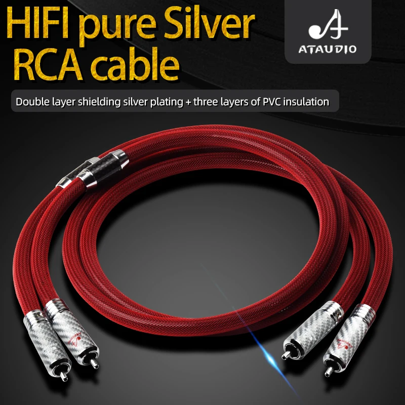 

ATAUDIO HIFI rca to rca cable 6N Pure Sliver RCA Cable Hi-end 2RCA Male to Male Audio Cable for PA audio CD