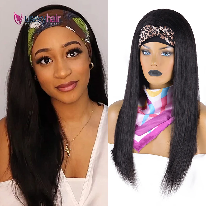 Прямой парик с головной повязкой бразильский Реми человеческие волосы из