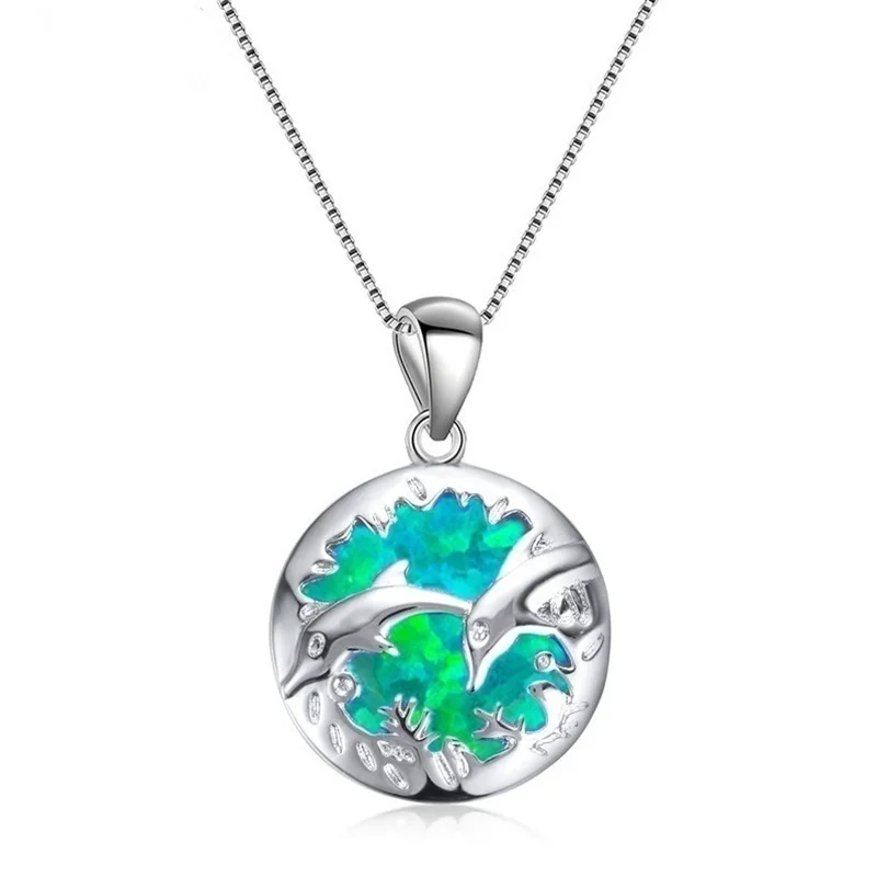 2019 new fashion jewelry romantic Double Dolphin love natural stone pendant necklace best choice for women's party dance | Украшения и