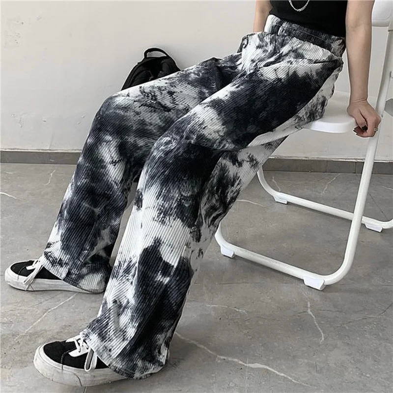 

Alt Tie Dye Jogging Sweatpants Women Korean E-girl Streetwear High Waist Joggers Wide Leg Pants Vintage Black Baggy Trousers