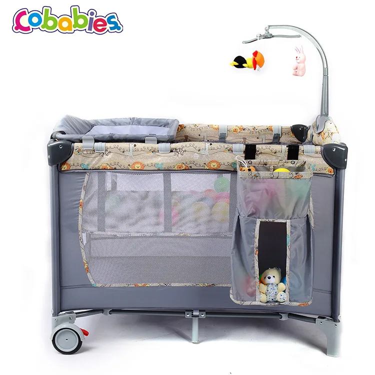Cobabies Baby Crib Multifunctional Play Bed, Folding Portable Bunk Bed Cartoon Crib Wholesale