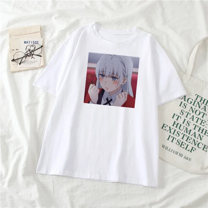 

Kakegurui XX Japanese oversized T-shirt female cartoon short-sleeved loose sexy clothes peach Bami casual funny streetwear
