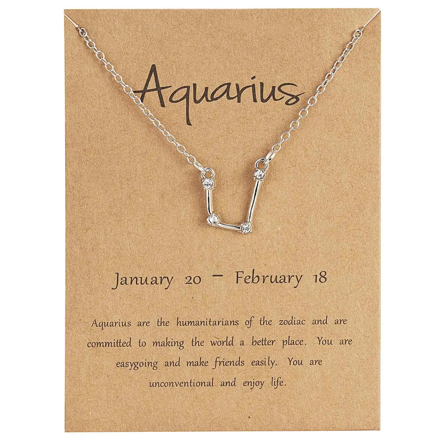 silver Aquarius Rinhoo 12 Constellation Necklace Zodiac Sign necklace with Card Pendant Necklace charm Message Card Birthday Gift for Women Girl - Окраска металла: silver Aquarius