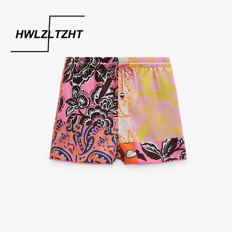 

Женские шорты HWLZLTZHT 2021, летние свободные эластичные шорты с принтом и высокой талией, женская одежда, повседневные шорты, модные женские шор...