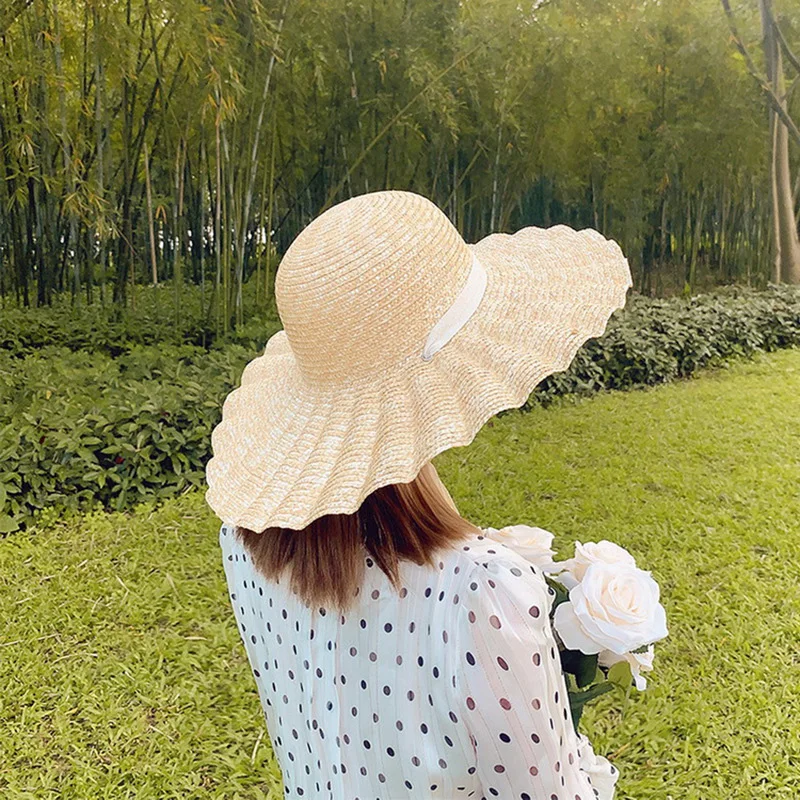 

Women Large Brim Ribbon Straw Hat Summer Hats Ribbon Hat Top Sun Hat Holiday Elegant Cap