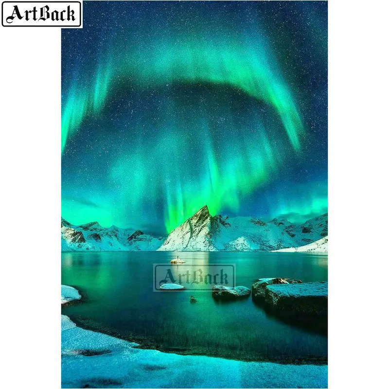 5d алмазная живопись Северное освещение Гора озеро вода пейзаж Вышивка крестиком
