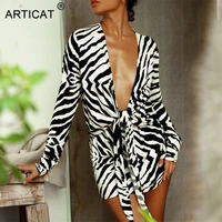 articat zebra print bandage shirt dress women v neck outwear female long sleeve autumn beachwear women printed shirts dress