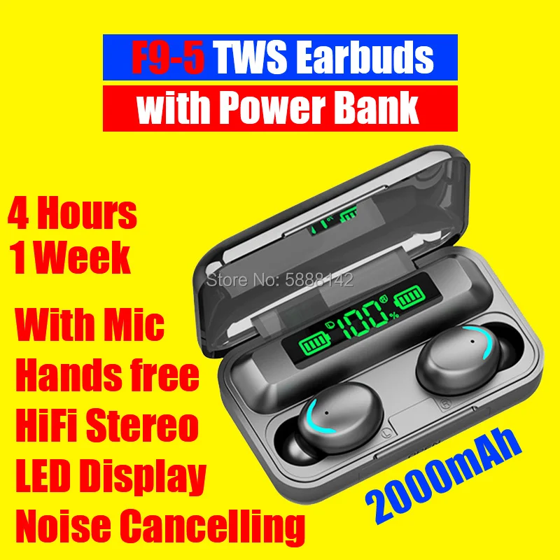 

F9-5 TWS Earbuds Wireless Earphone Auriculares Bluetooth Inalambrico Audifonos Headset Gamer Con microfono Handfree HIFI Stereo