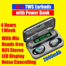 High Bass Earbud Wireless Bluetooth Eearphone Earphon TWS Earbuds Headset Ecouteur Handfree Nnoise Cancelling Power Bank
