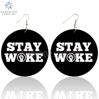 somesoor stay woke weird different sayings wooden drop earrings black lives matter design printed loops dangle for women gifts