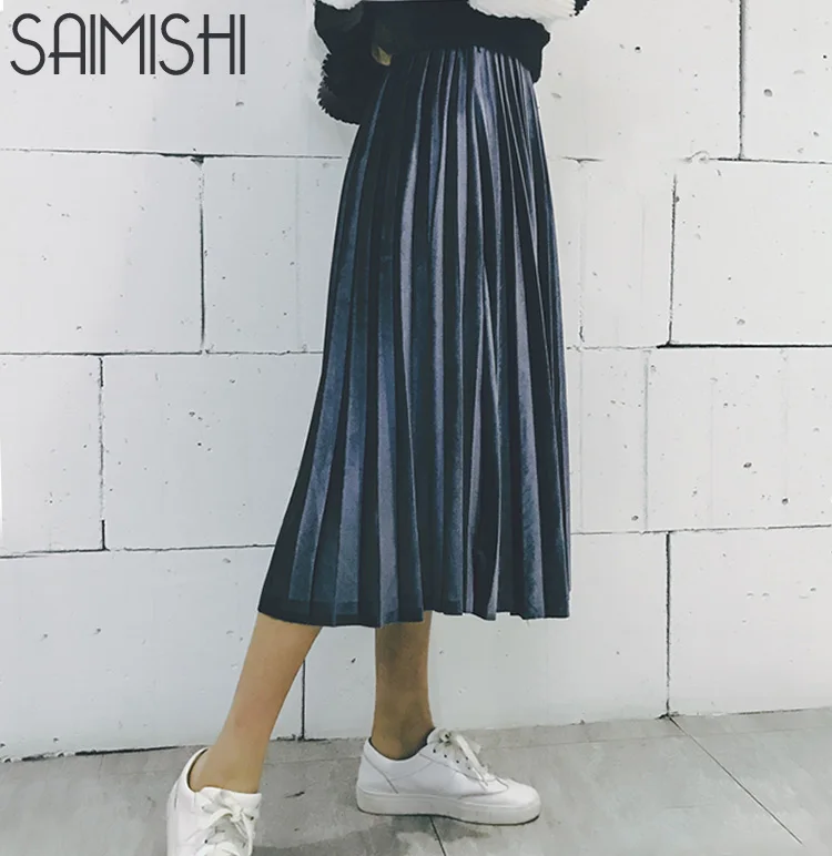 Saimishi, женские юбки, высокое качество, весна, осень, лето, стильная женская плиссированная длинная юбка, модная, толстая, дышащая