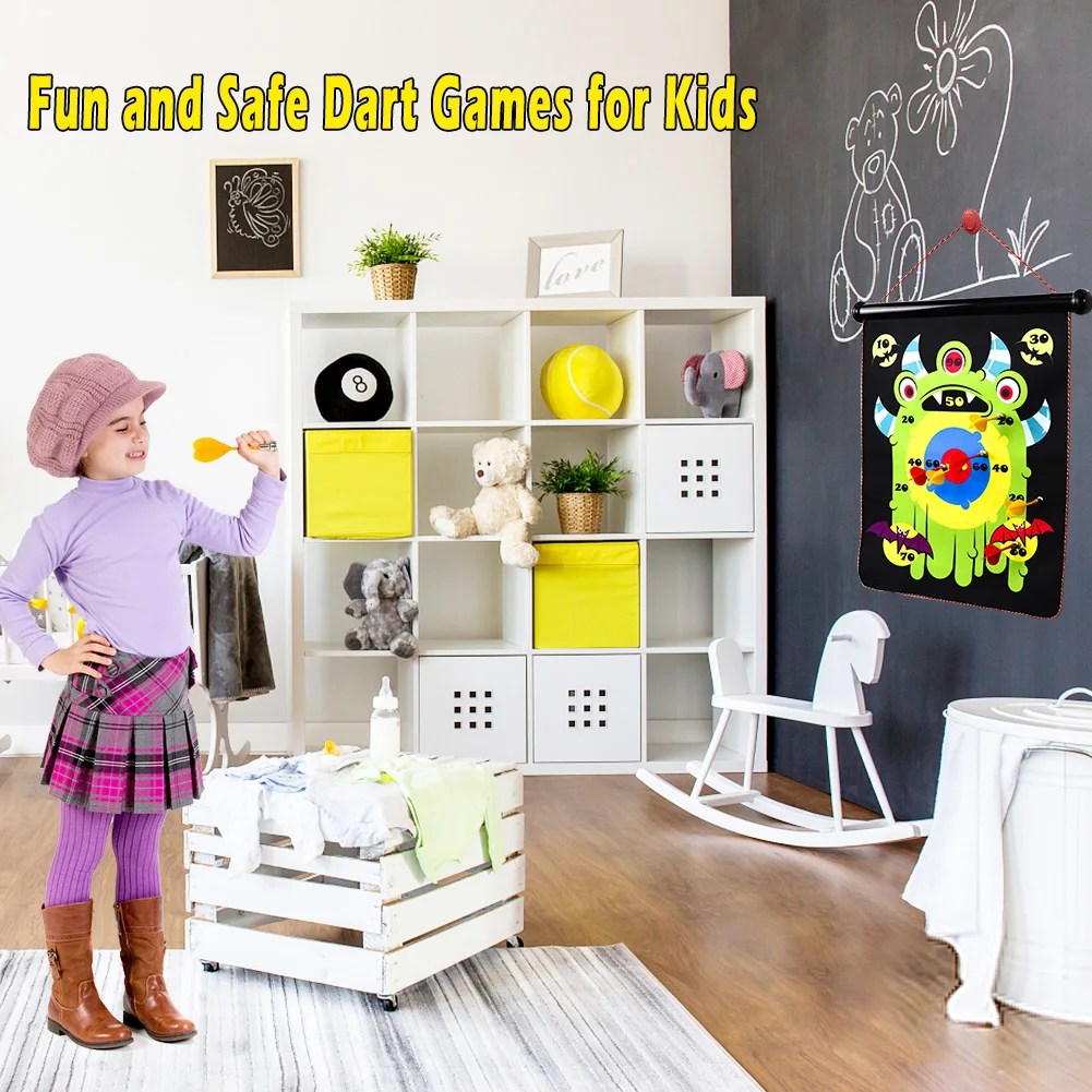 

SISLAND Magnetic Cartoon Double-Sided Dart Board Ultimate Indoor Outdoor Games Activities Gift for Kids