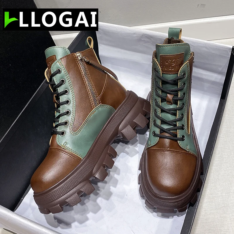 

Zipper Casual Ankle Boots Winter Women's Fashion Boots Mixed Colors Leather Short Boots Female Round Toe Zip Retro Martin Boots