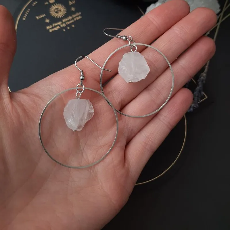 Goth необработанные кварцевые минималистичные кольца серьги в стиле бохо с