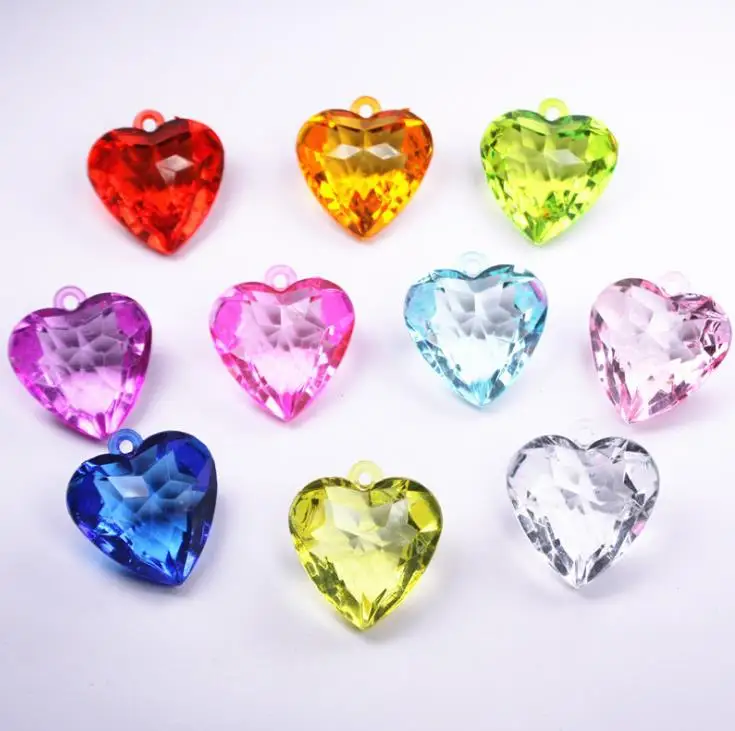

Party Decor Heart Shaped Stone Pendants Charms Acrylic Loose Beads for DIY Necklace Bracelet Jewelry Assorted Color 200pcs/lot