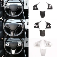 real carbon fiber car steering wheel button panel cover trim sticker 340 stainless steel for tesla model 3 2017 19 car accessory