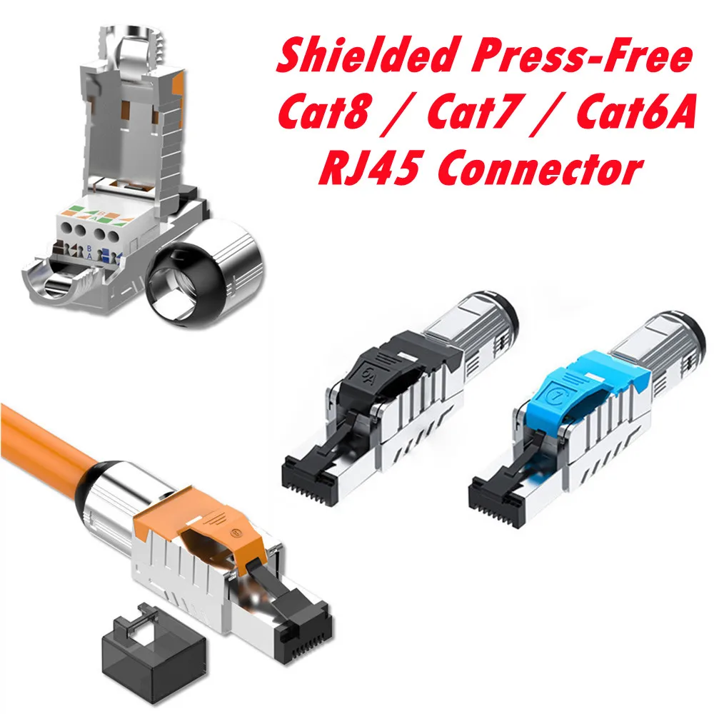 Cat8 Cat7 Cat6A Industrial Ethernet Connector RJ45 Shielded Field Plug Tool Free Easy Termination Modular Plug