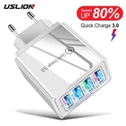 USLION 4 порта Быстрая зарядка 3,0 для iPhone зарядное устройство светодиодная настенная Быстрая зарядка для Samsung вилка Xiaomi Huawei зарядные устройства для телефона адаптер