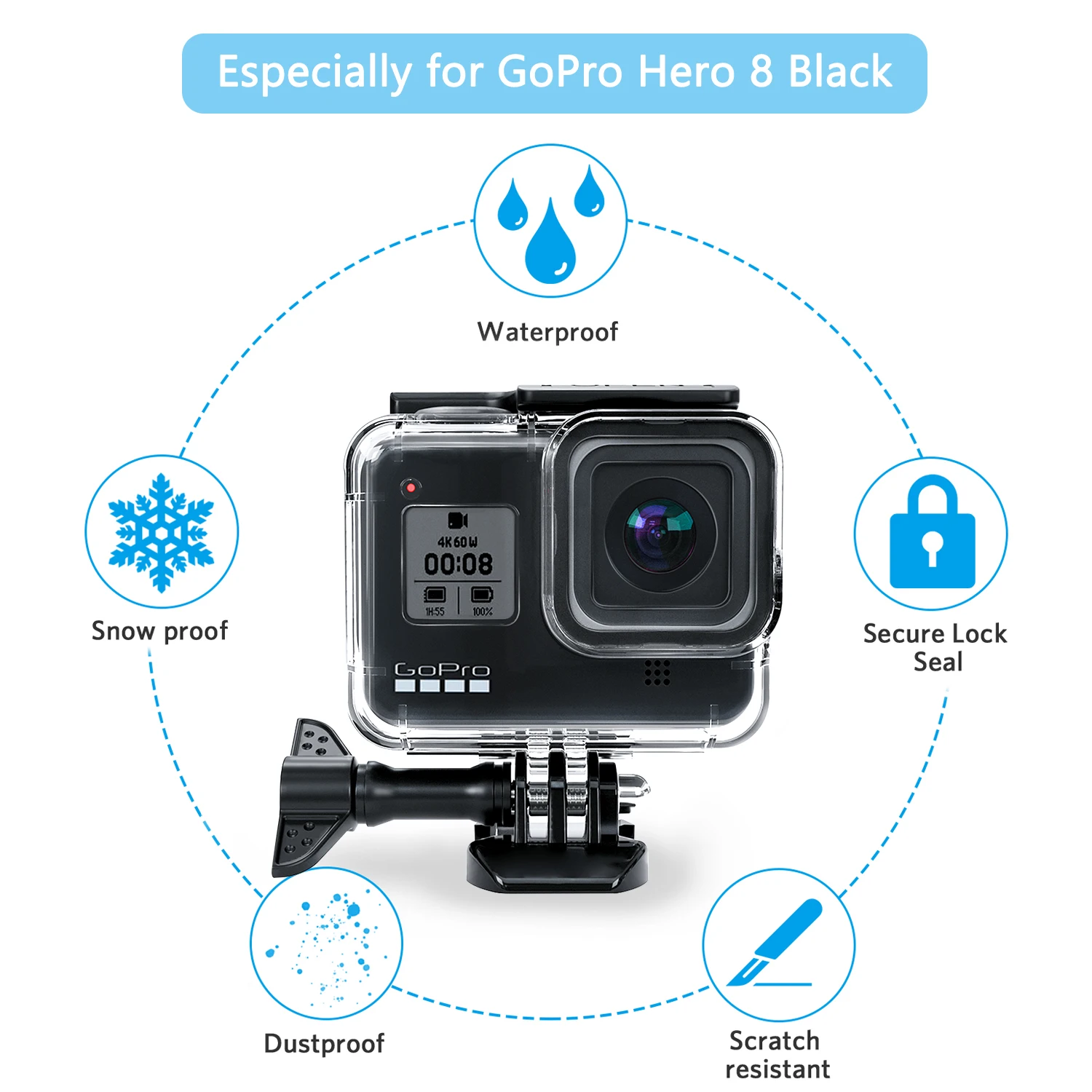 Водонепроницаемый чехол Hopcorner GoPro Hero 8 с сенсорным экраном защитный 60 м для