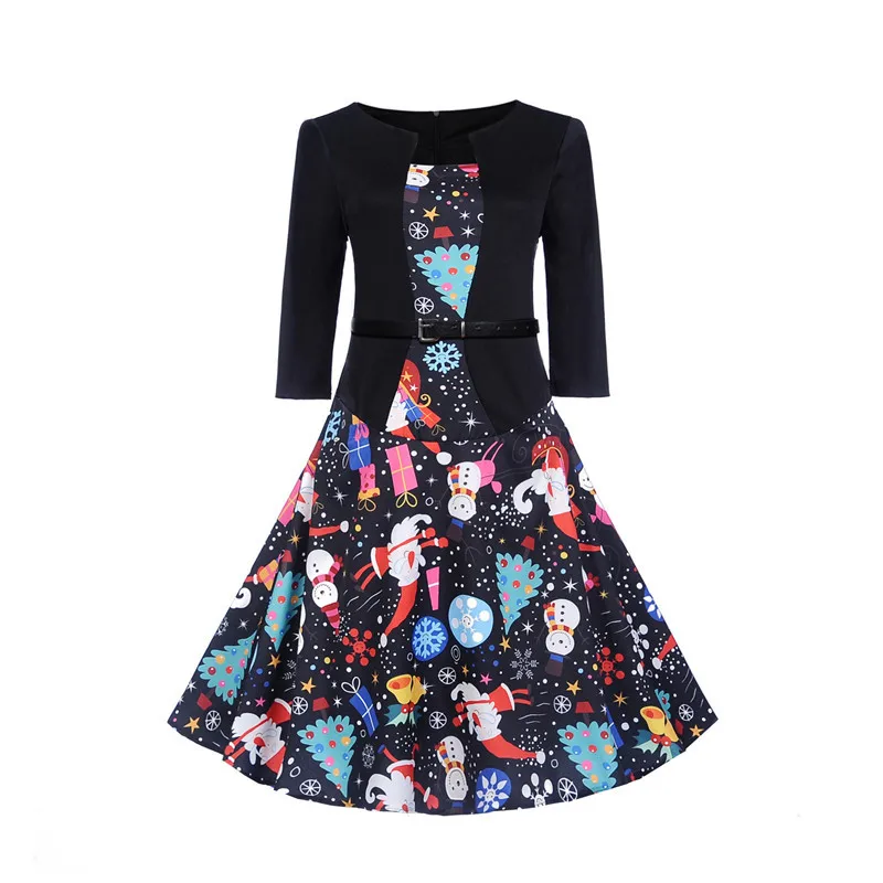 Рождественское Ретро женское платье 50s 60s винтажные качели Vestidos Hepburn три четверти