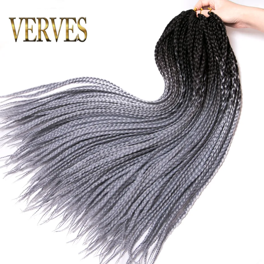 

VERVES box braid 6 шт./лот, вязанные крючком косы, 24 дюйма, Омбре, синтетические плетеные волосы для наращивания, теплое волокно, коричневые, серые