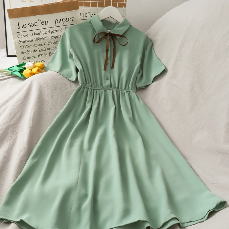 

2021 New Dress Women Chiffon Solid High Waist Popular Summer Holiday dresses