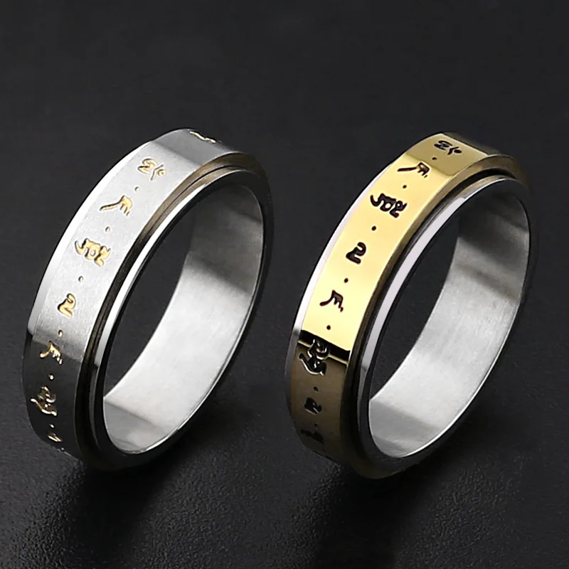 

QEENKISS RG826 Fine Jewelry Wholesale Fashion New Man Boy Birthday Wedding Gift Rotatable Retro Titanium Stainless Steel Ring