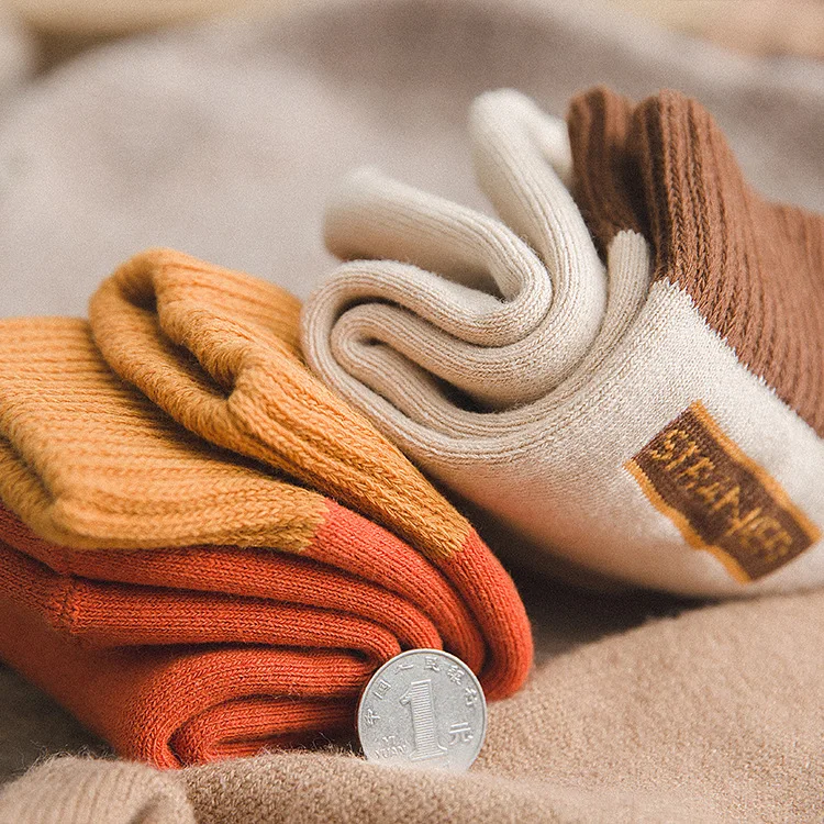5 Pairs Winter Women Thick Velvet Warm Socks Terry Socks Towel Socks Solid Color Kawaii Korean Style Cat Lovely Cute Harajuku