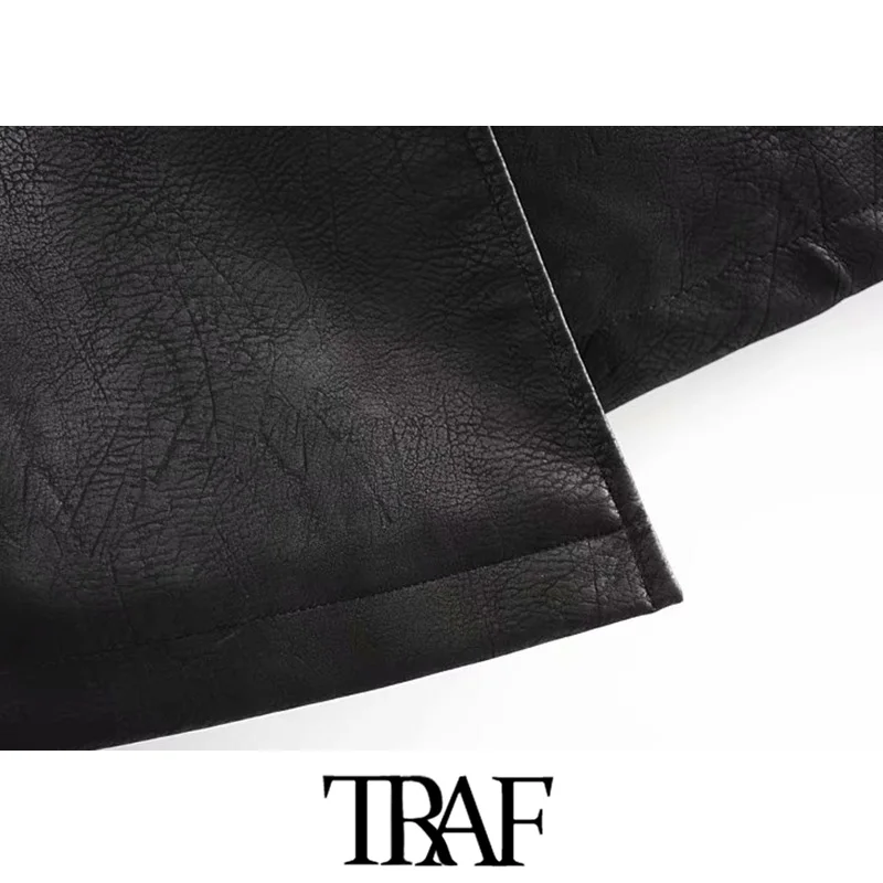 Женское платье из искусственной кожи TRAF винтажное Асимметричное мини-платье с