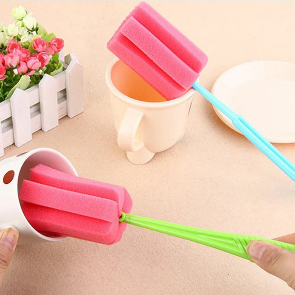 

Hot! 1/2PCS Long Handle Sponge Bottle Cup Brush Sponge Cup Brush Glass Bottle Cleaning Brush Milk Bottle Brushes Color Random