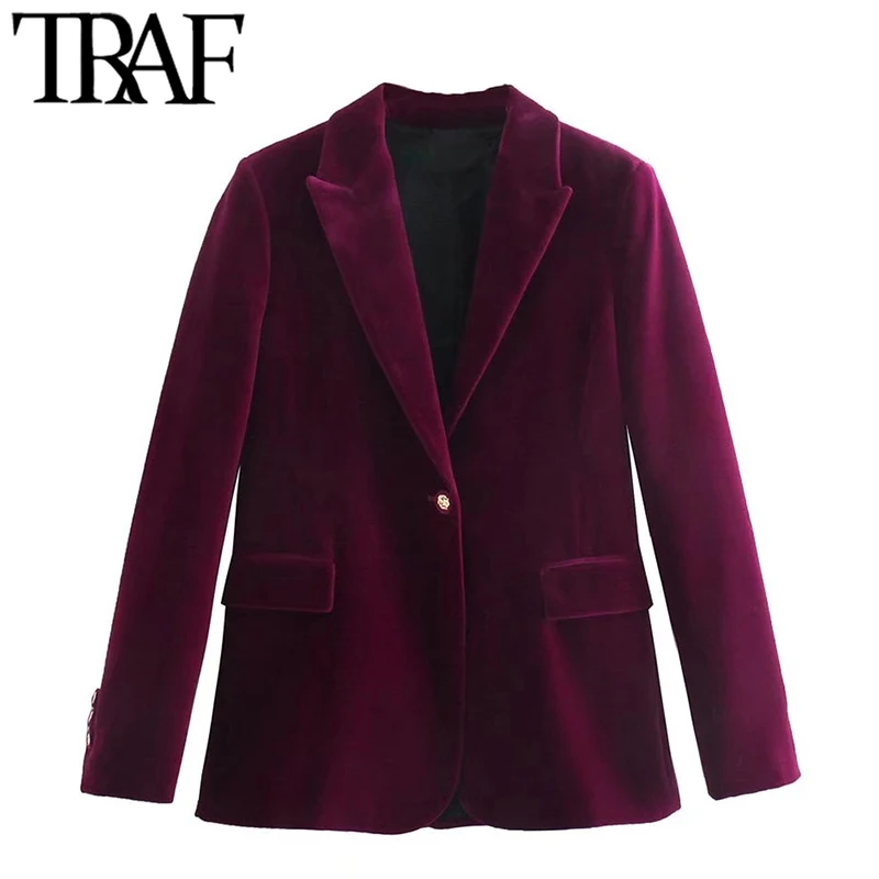 

Женский бархатный блейзер на одной пуговице, с длинным рукавом и карманами