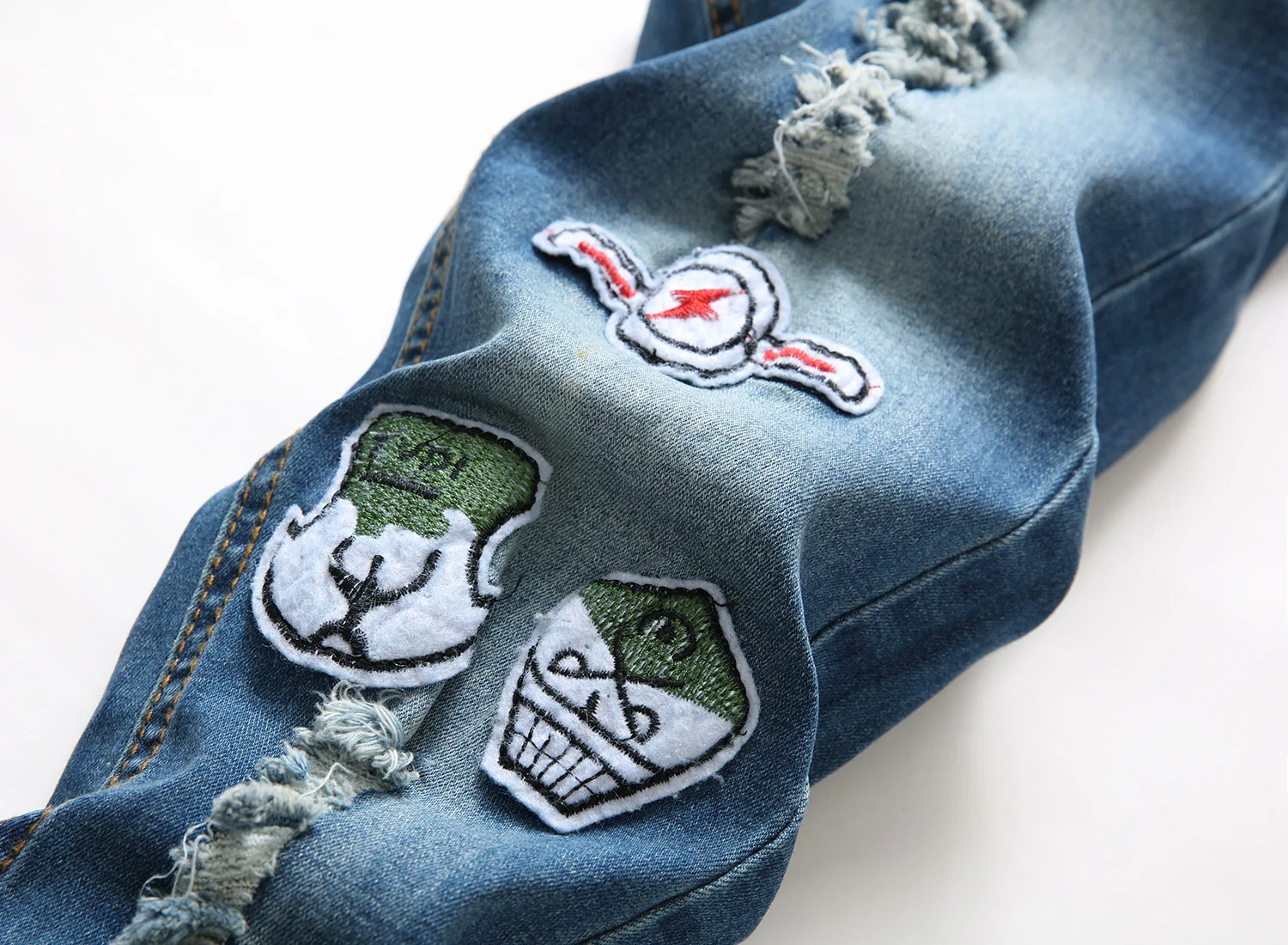 

Wimilous Men's blue hole in camouflage patch badge feet long men's pants