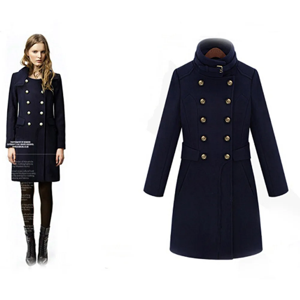 Women's Winter New Fashion Double-Breasted Slim-Fit Stand-Collar Wool Coat Fashionable Commuting European Style Street Coat