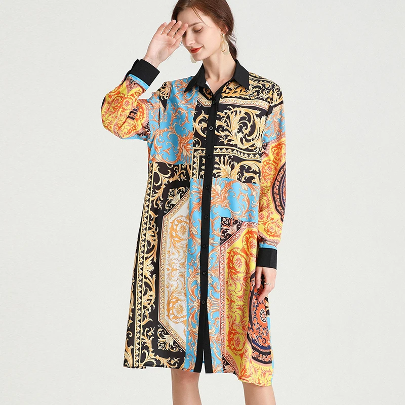 

Shirt Dress Chiffon Women Plus Size 2021 New Spring Summer Long Sleeve Print Fashion Work Elegant Party Dresses