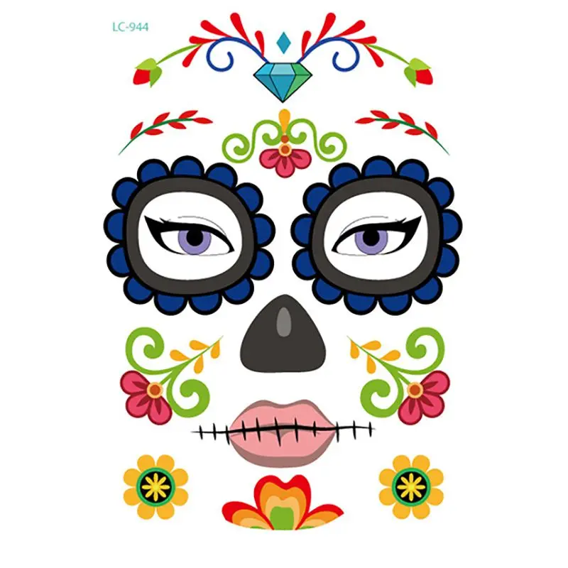 Наклейка на лицо специальный водостойкий макияж татуировка День мертвых черепов