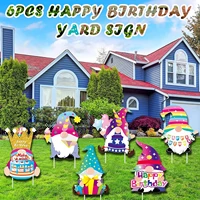 6pcs happy birthdaychristmas yard sign with stakes lawn outdoor ornaments santa claus xmas decorations party idea supplies
