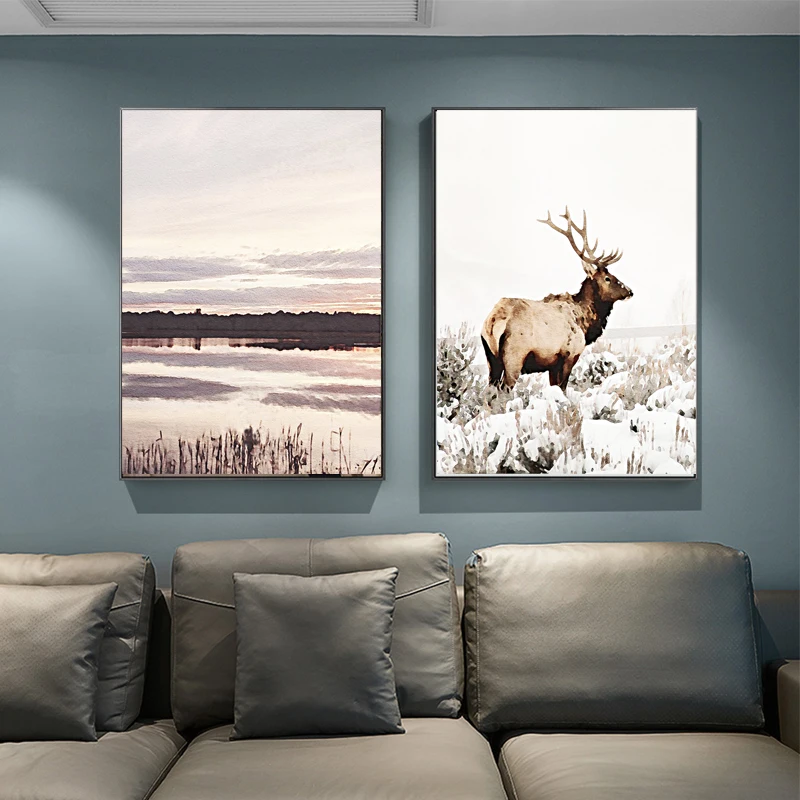 Скандинавский пейзаж олень цитата растение дерево кольцо холст печать Постер