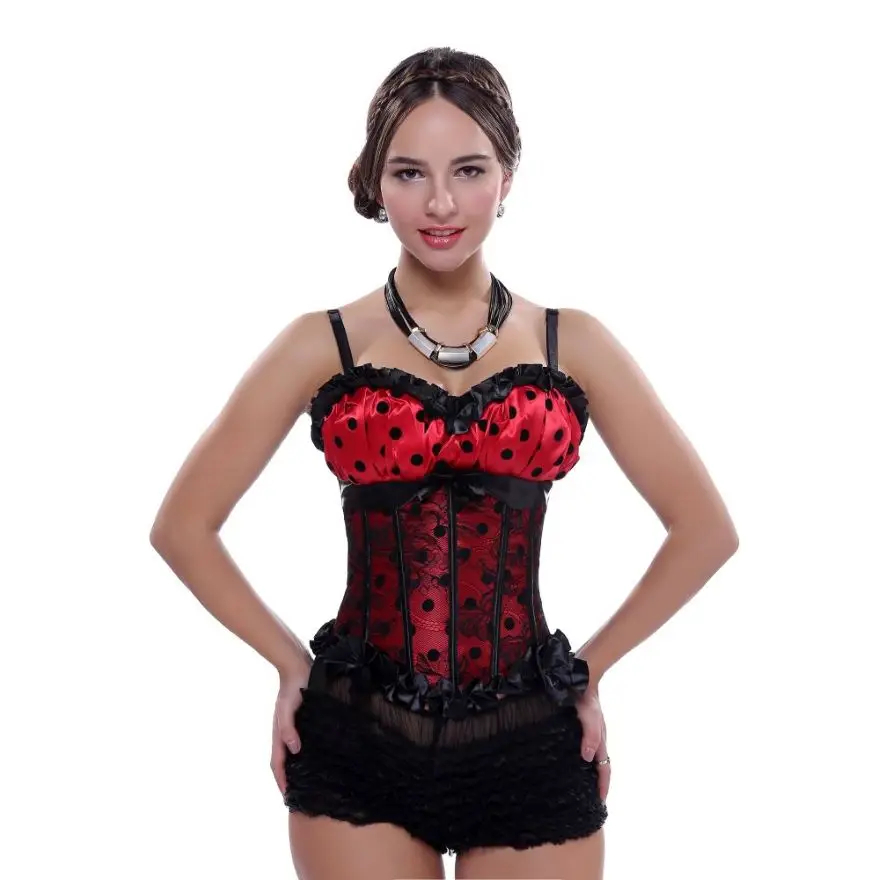 Женский сексуальный кружевной корсет с принтом в горошек бюстье бантиком