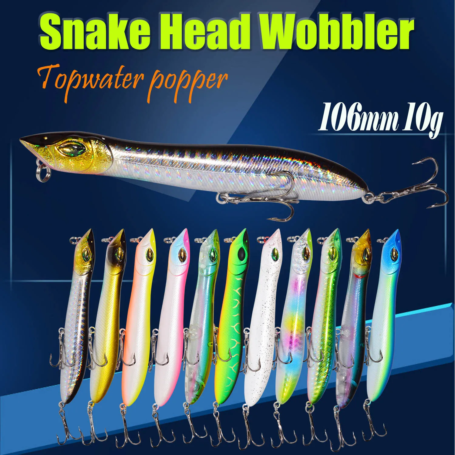 Bassland змеиная голова воблер рыболовная приманка Топ водный Поппер 106 мм 10 г