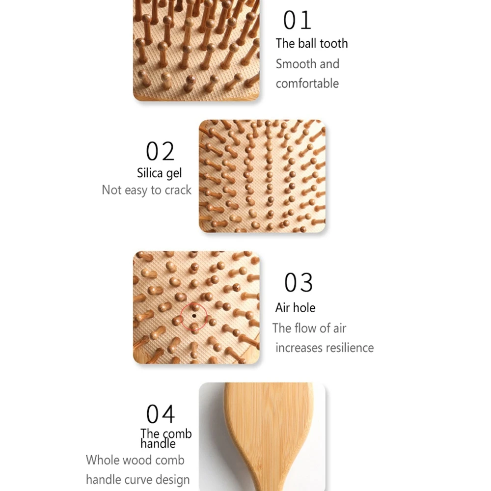 

Natural Wooden Paddle Hair Brush with Air Cushion Combs for Scalp Massage Anti-Static No Hair Tangle Comb