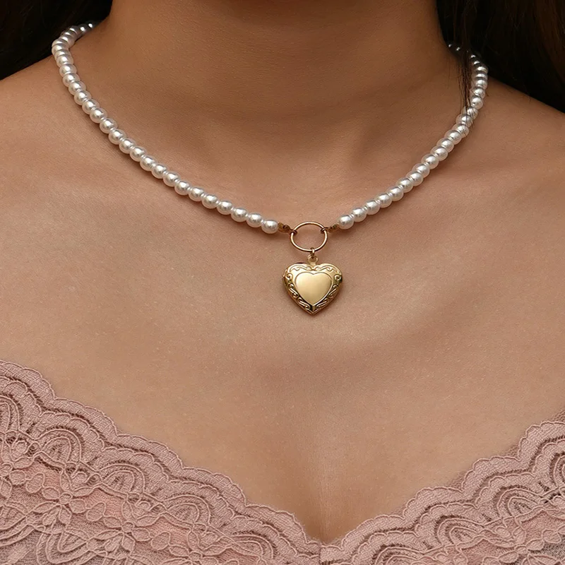 Женский жемчужный кулон в виде сердца с открытой крышкой ALYXUY, ожерелье для ключицы, аксессуары