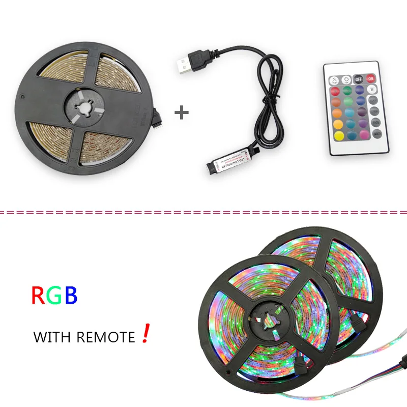 RGB IR 24Keys Remote USB Светодиодные ленты 5050 RGB съемный светодиодный ТВ фонового освещения 50 см 1 м 2 м 3 м 4 м 5 M DIY Гибкие светодиодный свет - Испускаемый цвет: RGB IR 24Keys Remote