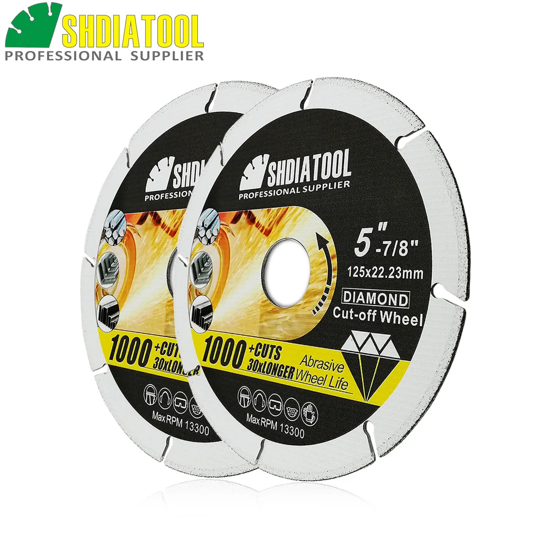 

SHDIATOOL 2pcs 5"Diamond Cut-off Wheel Blade Vacuum Brazed Diamond Metal Cutting Disc For Steel Tube, Iron Rebar, Angle Steel