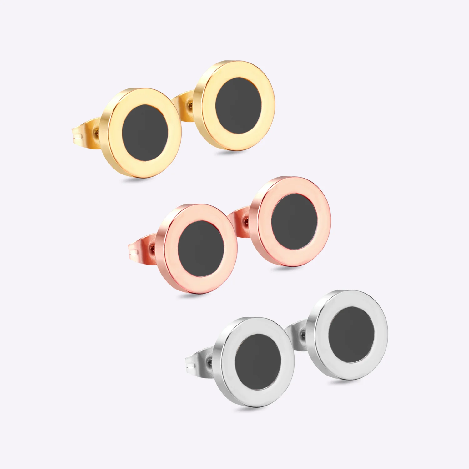 3 пары Разноцветные серьги-гвоздики из нержавеющей стали 316L