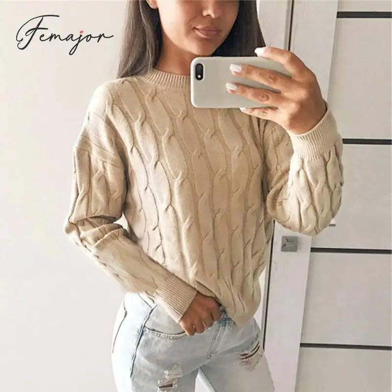 Женские однотонные пуловеры Осень-зима 2019 вязаные топы с длинным рукавом женские