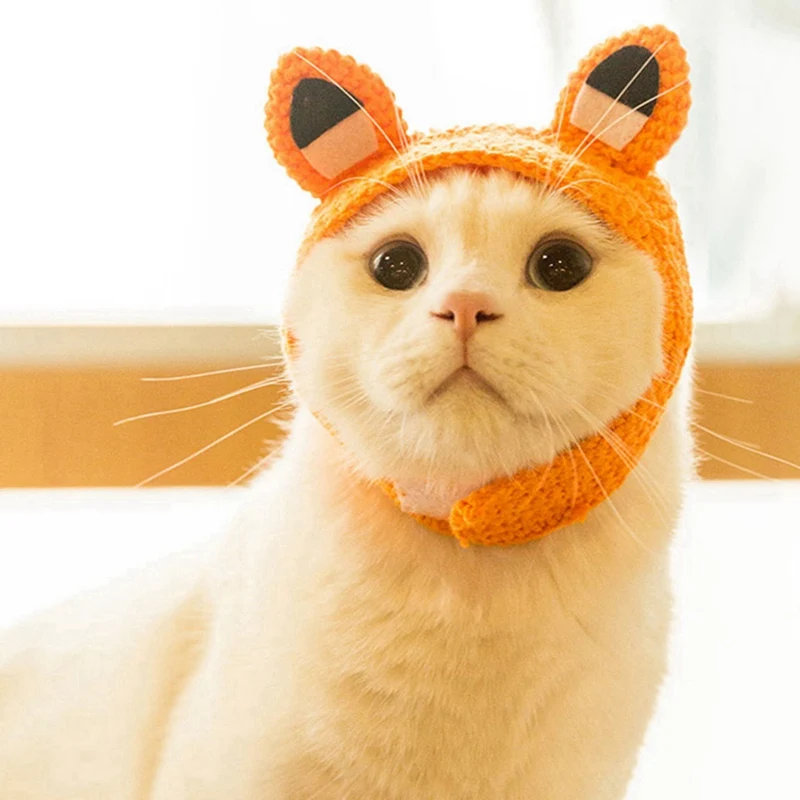 Вязаная шапка для домашних животных в мультяшном стиле с изображением лисы кошек